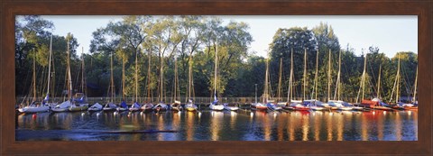 Framed Sailboats moored at a dock, Langholmens Canal, Stockholm, Sweden Print