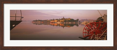 Framed Sternwheeler in a river, Skeppsholmen, Nybroviken, Stockholm, Sweden Print