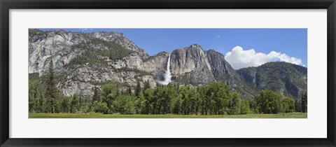 Framed Panoramic view of Yosemite Falls and the Yosemite meadow in late spring, Yosemite National Park, California, USA Print