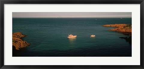 Framed Boats in the sea, Esterel Massif, French Riviera, Provence-Alpes-Cote d&#39;Azur, France Print