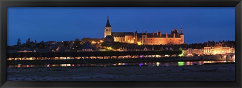 Framed Castle and Loire bridge lit up at night, Gien, Loiret, Loire Valley, Centre Region, France Print