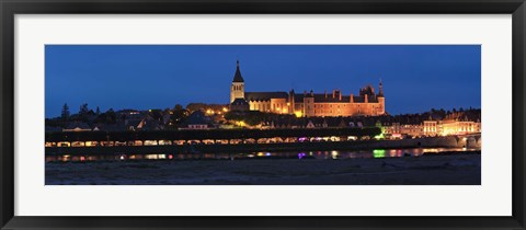 Framed Castle and Loire bridge lit up at night, Gien, Loiret, Loire Valley, Centre Region, France Print