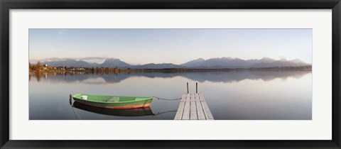 Framed Rowboat moored at a jetty on Lake Hopfensee, Ostallgau, Bavaria, Germany Print