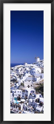 Framed Aerial view of houses in a town, Oia, Santorini, Cyclades Islands, Greece Print