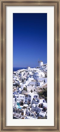 Framed Aerial view of houses in a town, Oia, Santorini, Cyclades Islands, Greece Print