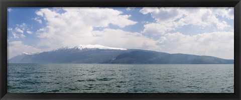 Framed Lake with mountain range in the background, Monte Baldo, Lake Garda, Lombardy, Italy Print