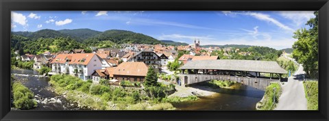 Framed Wooden bridge across a stream, Forbach, Murgtal Valley, Black Forest, Baden-Wurttemberg, Germany Print