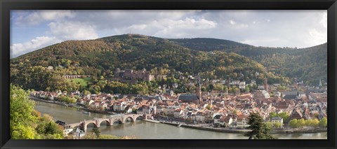 Framed Aerial view of a bridge across a river, Heidelberg, Baden-Wurttemberg, Germany Print