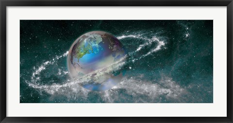 Framed Earth in star field Print