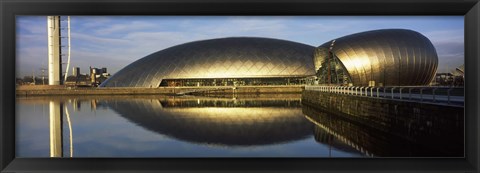 Framed Reflection of the Glasgow Science Centre in River Clyde, Glasgow, Scotland Print