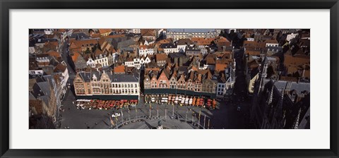 Framed Aerial view of Marktplatz from the Belfry of Bruges, Bruges, Flanders, Belgium Print