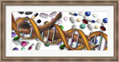 Framed DNA surrounded by pills Print