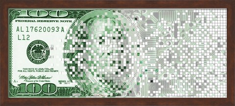 Framed One Hundred Dollar Bill turning digital Print