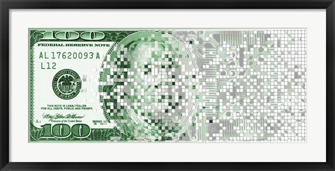 Framed One Hundred Dollar Bill turning digital Print