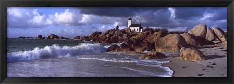 Framed Lighthouse on the coast, Pontusval Lighthouse, Brignogan, Finistere, Brittany, France Print