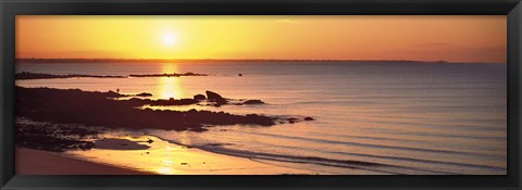 Framed Sunrise over the beach, Beg Meil, Finistere, Brittany, France Print