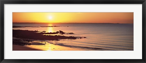 Framed Sunrise over the beach, Beg Meil, Finistere, Brittany, France Print