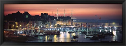 Framed Boats at a harbor, Rosmeur Harbour, Douarnenez, Finistere, Brittany, France Print