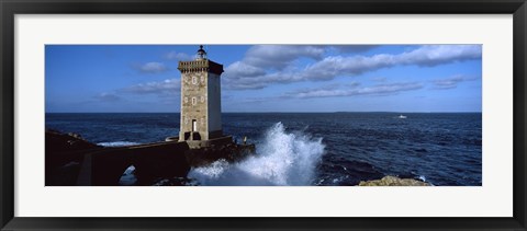 Framed Lighthouse on the coast, Kermorvan Lighthouse, Le Conquet, Finistere, Brittany, France Print