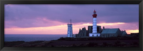 Framed Saint Mathieu Lighthouse at Dusk, Finistere, Brittany, France Print