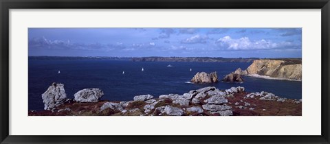 Framed Cliffs on the coast, Roadstead of Brest, Crozon Peninsula, Finistere, Brittany, France Print