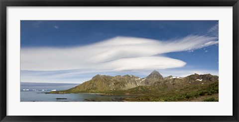 Framed Lenticular clouds forming over Cooper Bay, South Georgia Island Print