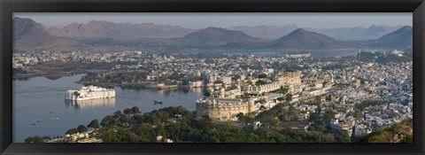 Framed High angle view of a city, Lake Palace, Lake Pichola, Udaipur, Rajasthan, India Print