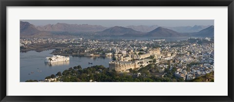 Framed High angle view of a city, Lake Palace, Lake Pichola, Udaipur, Rajasthan, India Print