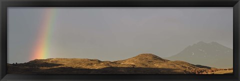 Framed Rainbow in early morning over the hills around Lake Pehoe, Torres del Paine National Park, Chile Print