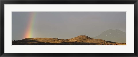 Framed Rainbow in early morning over the hills around Lake Pehoe, Torres del Paine National Park, Chile Print