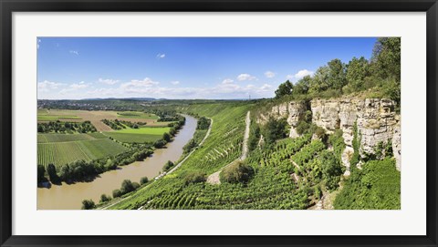 Framed High angle view of vineyards, Neckar River, Hessigheim, Baden-Wurttemberg, Germany Print