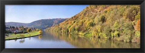 Framed River flowing in a valley in autumn, Neckar River, Neckargemund, Baden-Wurttemberg, Germany Print