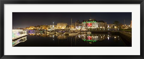 Framed Buildings lit up at night, Inner Harbour, Victoria, British Columbia, Canada 2011 Print