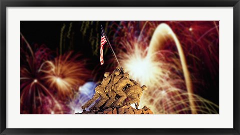 Framed Digital Composite, Fireworks Highlight the Marine Corps War Memorial, Arlington, Virginia, USA Print