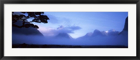 Framed Fog over mountains, Milford Sound, Fiordland National Park, South Island, New Zealand Print