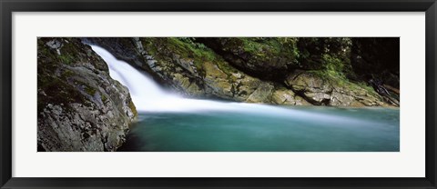 Framed Water falling into a river, Falls Creek, Hollyford River, Fiordland National Park, South Island, New Zealand Print