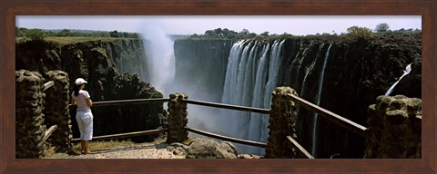 Framed Woman looking at the Victoria Falls from a viewing point, Zambia Print