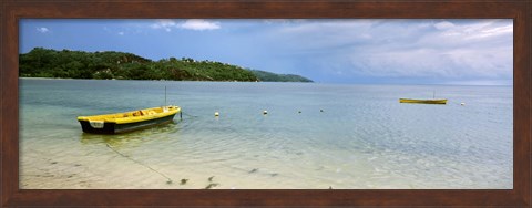 Framed Small fishing boat in the ocean, Baie Lazare, Mahe Island, Seychelles Print