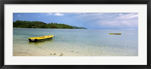 Framed Small fishing boat in the ocean, Baie Lazare, Mahe Island, Seychelles Print