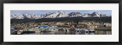 Framed Boats at a harbor, Ushuaia, Tierra Del Fuego, Patagonia, Argentina Print