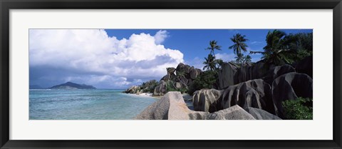 Framed Anse source d&#39;Argent beach with Praslin Island in background, La Digue Island, Seychelles Print