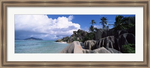 Framed Anse source d&#39;Argent beach with Praslin Island in background, La Digue Island, Seychelles Print