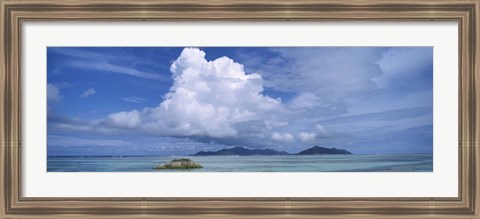 Framed View from Anse source d&#39;Argent towards Praslin Island, La Digue Island, Seychelles Print