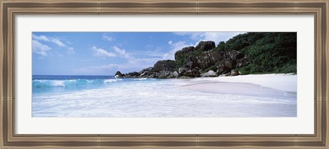 Framed Rock formations on the beach, Grand Anse, La Digue Island, Seychelles Print