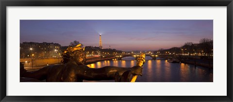 Framed Pont Alexandre III bridge with statue lit up at dusk, Seine River, Paris, Ile-De-France, France Print