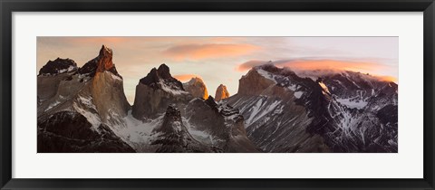 Framed Snowcapped mountain range, Paine Massif, Torres del Paine National Park, Magallanes Region, Patagonia, Chile Print