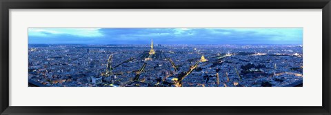 Framed Aerial view of a city at dusk, Paris, Ile-de-France, France Print