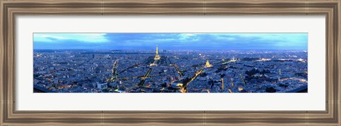 Framed Aerial view of a city at dusk, Paris, Ile-de-France, France Print