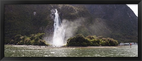 Framed Water falling from rocks, Milford Sound, Fiordland National Park, South Island, New Zealand Print