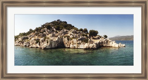 Framed Rocky island in the Mediterranean sea, Sunken City, Kekova, Antalya Province, Turkey Print